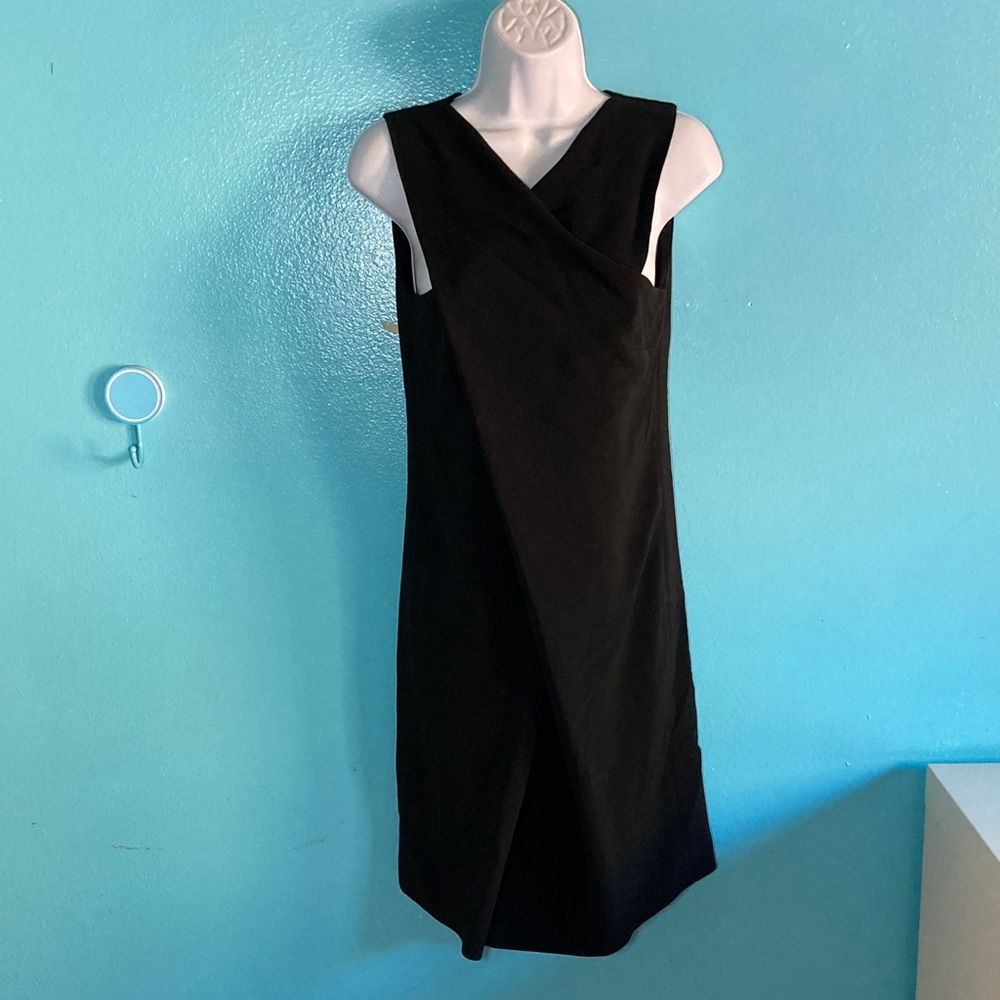 Vintage Piu & Piu Italian Made Womens Size S 4-6 Cross Front Black Sheath Dress